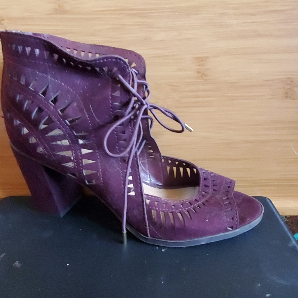 Purple block heels.